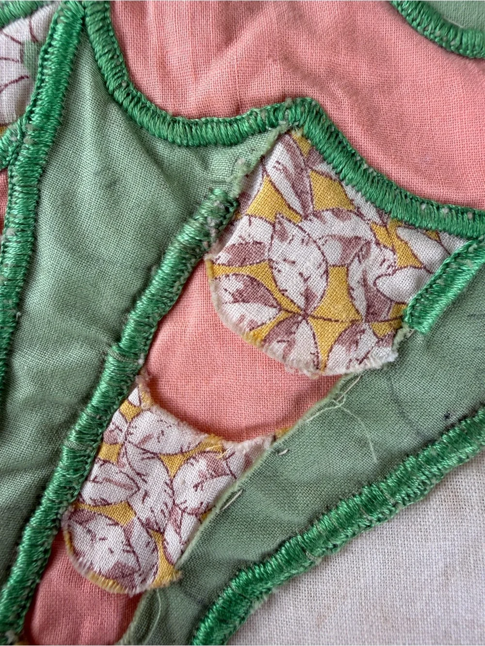 Vintage Flower Basket Embroidered Appliqué Quilt Top Unfinished READ 80x105